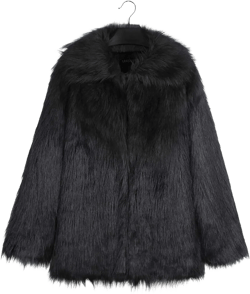 Faux Fur Jacket Women Open Front Cardigan Fuzzy Fleece Jacket Trendy Winter Coat Furry Outerwear Fashion Outfits 2024 Black Large
