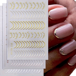 French Line Nail Stickers Gold Silver Rose Gold Line Nail Decals 3D Self Adhesive Metal Geometric Stripe Wave Nail Sticker French Nail Designs Nail Art Supplies for Women Manicure Decorations 6 Sheets