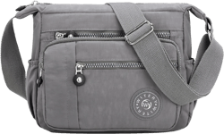 WITERY Nylon Shoulder Bags for Women - Multi-Pocket Zipper Waterproof Travel Purse Casual Small Lightweight Messenger Bag Light Grey