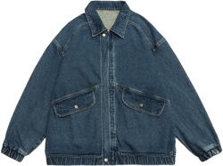 Men's Retro Large Pocket Zipper Splicing Plus Size Denim Jacket Solid Color Casual Loose Denim Jacket 4X-Large Vintage Blue