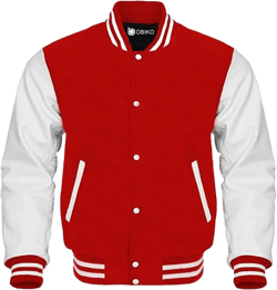 obiko Varsity Letterman Jacket For Men And Women Slim Fit Wool Men's Varsity Jackets With Long Sleeve (Multi color options) Medium White\red