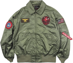 Top2 Tom Cruise Maverick Thin Men's Jet Pilot Flight Bomber Jacket with Patches Medium Olive Green