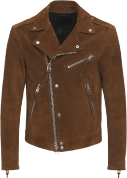 Mens Authentic Brown Suede Leather Classic Slim Fit Biker Style Inspired by Brando Motorcycle Jacket for Men Large Brown