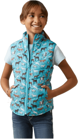 ARIAT Unisex Youth Bella Reversible Insulated Vest X-Large Mosaic Blue/Aqua Foam Herd Pri
