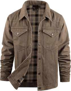 Men's Flannel Lined Denim Jackets Cowboy Cut Western Vintage Rugged Jean Trucker Jacket with Pockets Brown Large