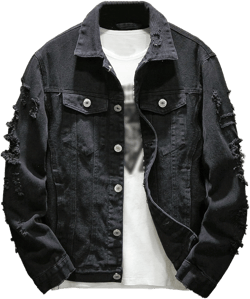 DGKaxiyaHM Men's Distressed Ripped Button Denim Jacket Lightweight Washed Trucker Jean Coat Casual Lapel Slim Fit Outerwear (3X-Large,Black)