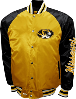 2Bhip NCAA University of Missouri Tigers Adult Black Lightweight Vintage Style Satin Bomber Varsity Jacket Medium Gold