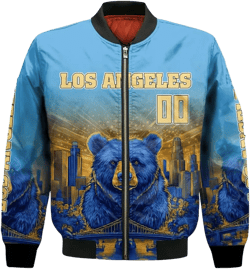 Custom Bomber Jacket for Men Women Youth Kids State City Printed Name Number Full Zip Coat Varsity Baseball Jacket California Gold Blue Animal Bear