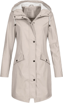 Women's Long Sleeve Rain Jacket Split Full Zip Hooded Lightweight Fall Raincoat Spring Slim Fit Anorak Jackets Large Apricot 506