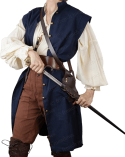 Navy Blue Linen Waistcoat | Unisex Cotton Pirate Cosplay Womens Mens Renaissance Vest Surcoat Knight LARP Costume Mr. Darcy Tunic Plus Size