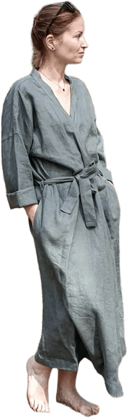 Linen bath robe, soft natural linen kimono robe, stonewashed linen white black beige blue green long robe, raw linen clothes, linen bathrobe