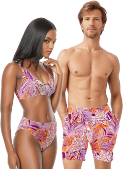 Matching Swimsuits Tropical Floral Print Bathing Suits for Couple Swimwear for Honeymoon or Wedding Gift for Bride and Groom Beach Vacation