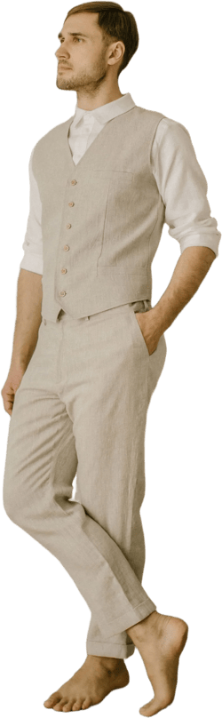 Wedding Suit (Set of 2), Simple Linen Set, Groom Set, Pants Vest Set, Waistcoat Trousers Set, Wedding Men&#39;s Attire, Linen Clothes For Men.
