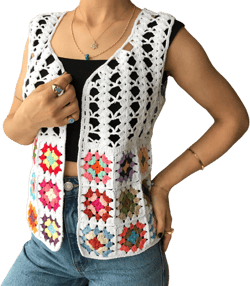 Crocheted Granny Square White Vest,Handmade Summer Top,handmade vest,unisex vest,Crocheted Summer Vest,vision vest,ladies vest,