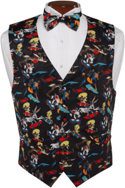 Novelty Cartoon Characters on Skate Boards Formal Tuxedo Vest and Bow Tie Fullback Multi Color Novelty Cartoon Satin Vest and Bow Tie