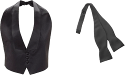 New Black Satin Adjustable Tuxedo Vest and matching and self tie Bow Tie