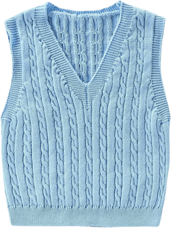 MakeMeChic Girl's Cable Knit Vest Tops V Neck Sleeveless Crop Cute Cropped Sweater Vest 9 Years Light Blue