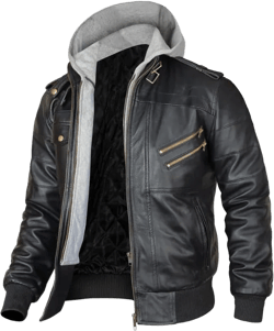 Mens Leather Winter Hooded Jackets for Men - Real Lambskin Waxed Brown Leather Jackets for Men With Removable Hood