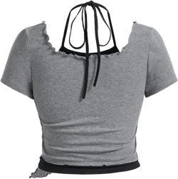 SHEIN MOD Plus Size Women's Color Block 2 In 1 Halter Neck Tee