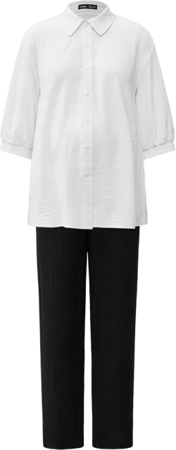 SHEIN 3pcs/Set Women Autumn Black & White Melange Suit: Blouse, Blazer And Wide-Leg Pants, 2024 New Fashion Travel Outfit Airport, For Maternity