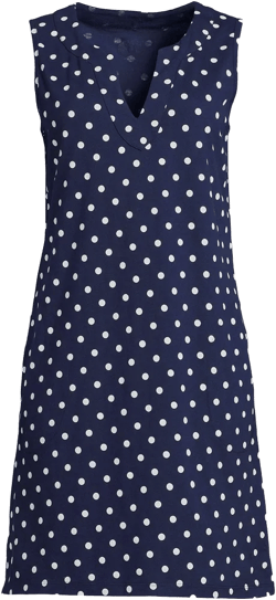 Lands' End Women's Cotton Jersey Sleeveless Swim Cover-up Dress Print - Medium - Deep Sea Polka Dot