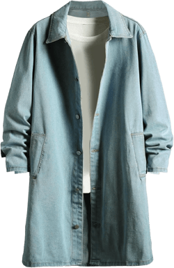 Akklian Mens Long Denim Trench Coat Classic Lapel Button Down Cardigan Long Sleeve Casual Jean Jacket 2024 Fashion Overcoat 5X-Large Light Blue