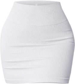 Lily Brown Women's Basic Elastic High Waist Bodycon Pencil Mini Skirt Casual Summer Ribbed Knit Short Skirt Fashion Streetwear White