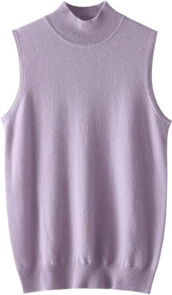 Autumn and Winter Half Turtleneck Women's Sleeveless Knitted Vest Sweater Vest X-Small Purple
