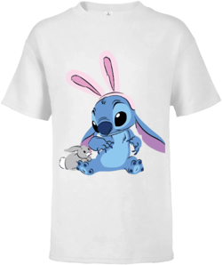 Disney Stitch with Easter Bunny - Short Sleeve T-Shirt for Kids - Customized-White