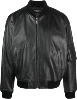 leather zip-up bomber jacket