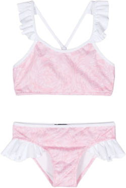 Barocco-print ruffled bikini set