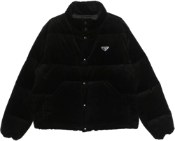 Mens Black Funnel-neck Corduroy-texture Cotton Jacket