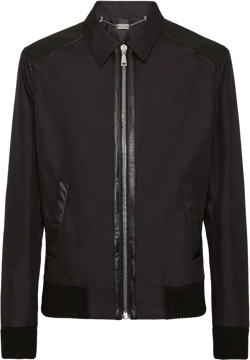 Leather-trim Bomber Jacket In Black