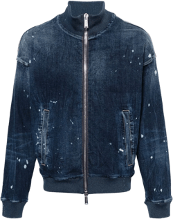 logo-print denim bomber