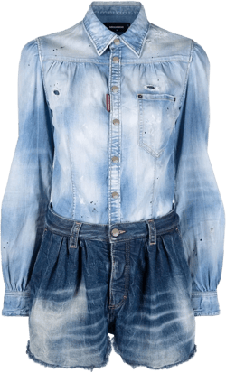 two-tone distressed denim playsuit
