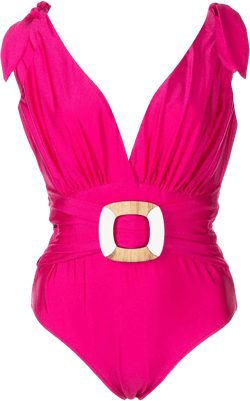 belted plunge-neck swimsuit