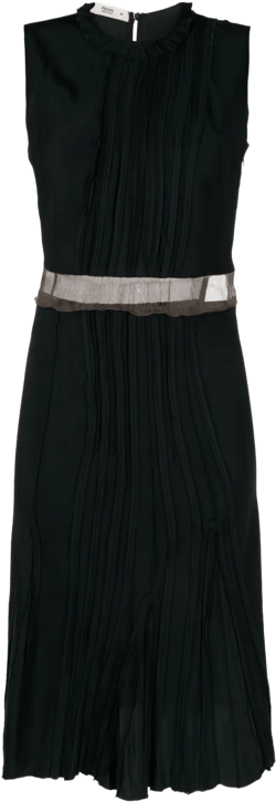 pleated sleeveless silk dress
