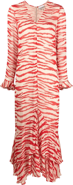 tiger-print ruffled maxi dress