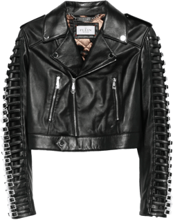 crystal-buckle biker jacket