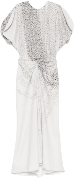 chain-print gathered midi dress