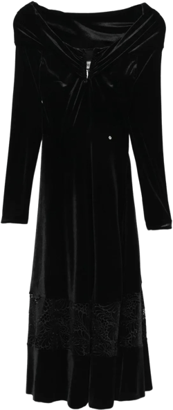 off-shoulder velvet midi dress