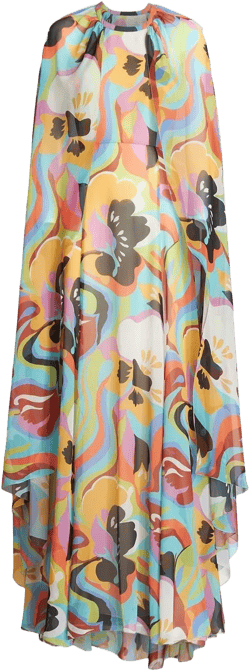 printed cape-effect silk dress
