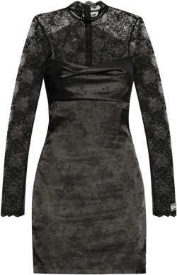long-sleeve lace-panel dress