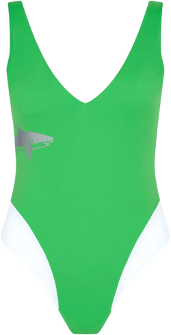 plunging V-neck shark-print swimsuit