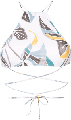 leaf-print halter-neck bikini-top