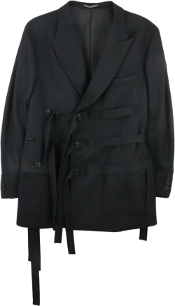 Worsted Tasmania Belted Wool Blazer In Black