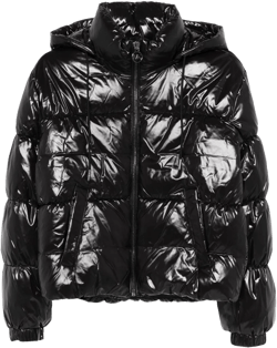 Hooded High Shine Down Jackets In Black