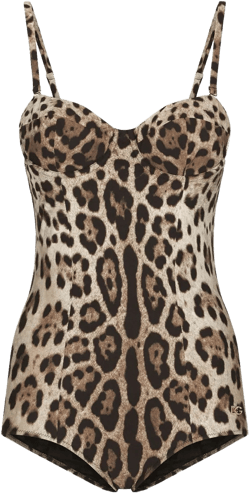 leopard-print logo-lettering swimsuit