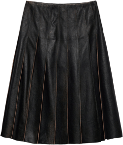 pleated leather midi skirt