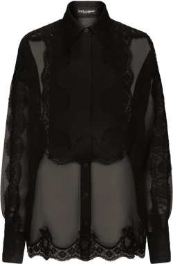 lace-trim organza tuxedo shirt